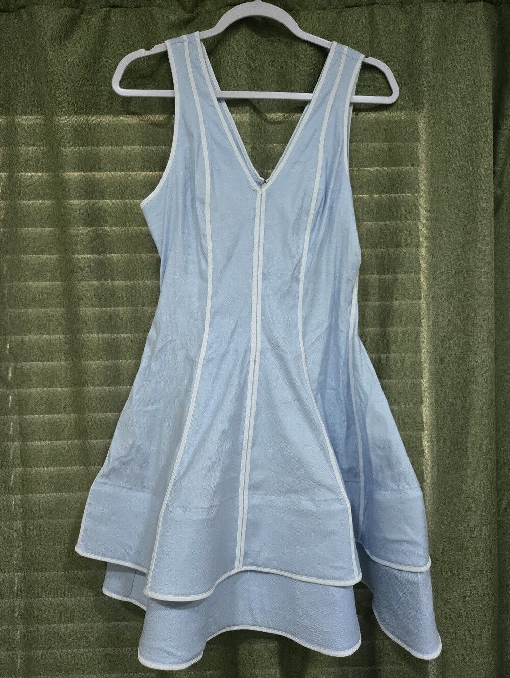 Maeve Light Blue V-Neck High-Low Dress with White Piping